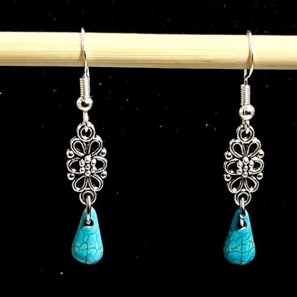 AUI Turquoise & Sterling 925 Silver Custom Dangle Earrings - Picture 1 of 9